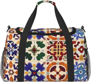 Mexican Ceramic Tile Boho Travel Duffel Bag Tote Bag Sports Gym Bag For Women And Men