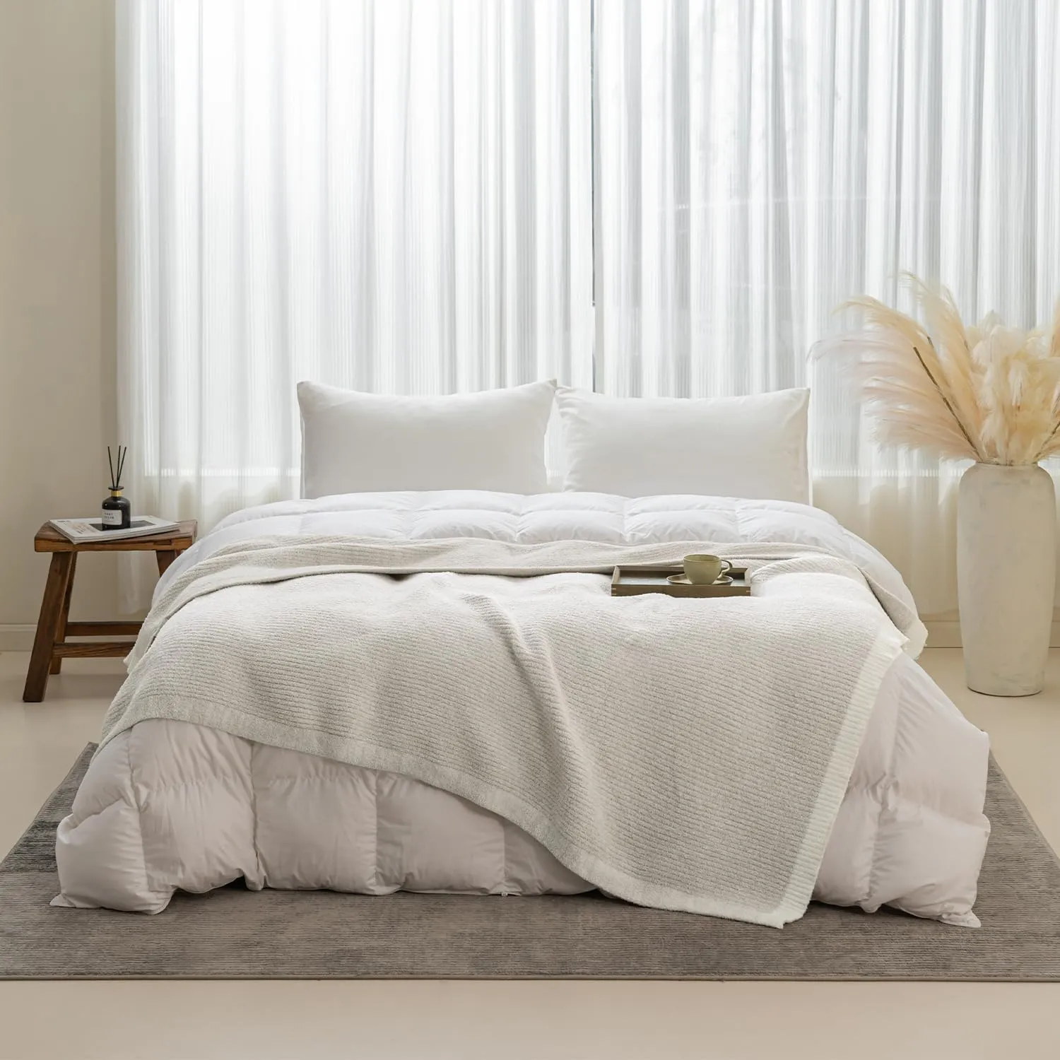 MH MYLUNE HOME Ultra Soft Ribbed Throw Blanket for Couch 50x60 Inches Luxurious Super Cozy Fluffy Microfiber Blanket Plush Warm Reversible Throw Blankets for Sofa Bed - Beige 50 x 60 Inches