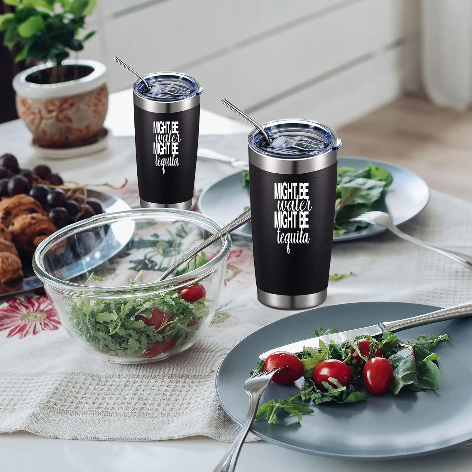Might Be Water Might Be Tequila 20 Oz Insulated Tumblers with Lid & Straw,Tequila Gifts,Double Wall Stainless Steel Wine Tumbler Coffee Mug | Novelty Birthday Christmas Gifts Idea (Black)