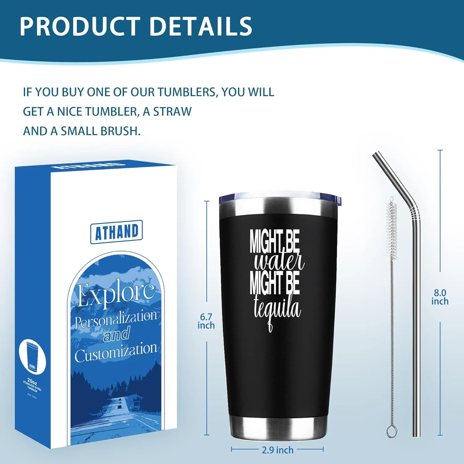 Might Be Water Might Be Tequila 20 Oz Insulated Tumblers with Lid & Straw,Tequila Gifts,Double Wall Stainless Steel Wine Tumbler Coffee Mug | Novelty Birthday Christmas Gifts Idea (Black)