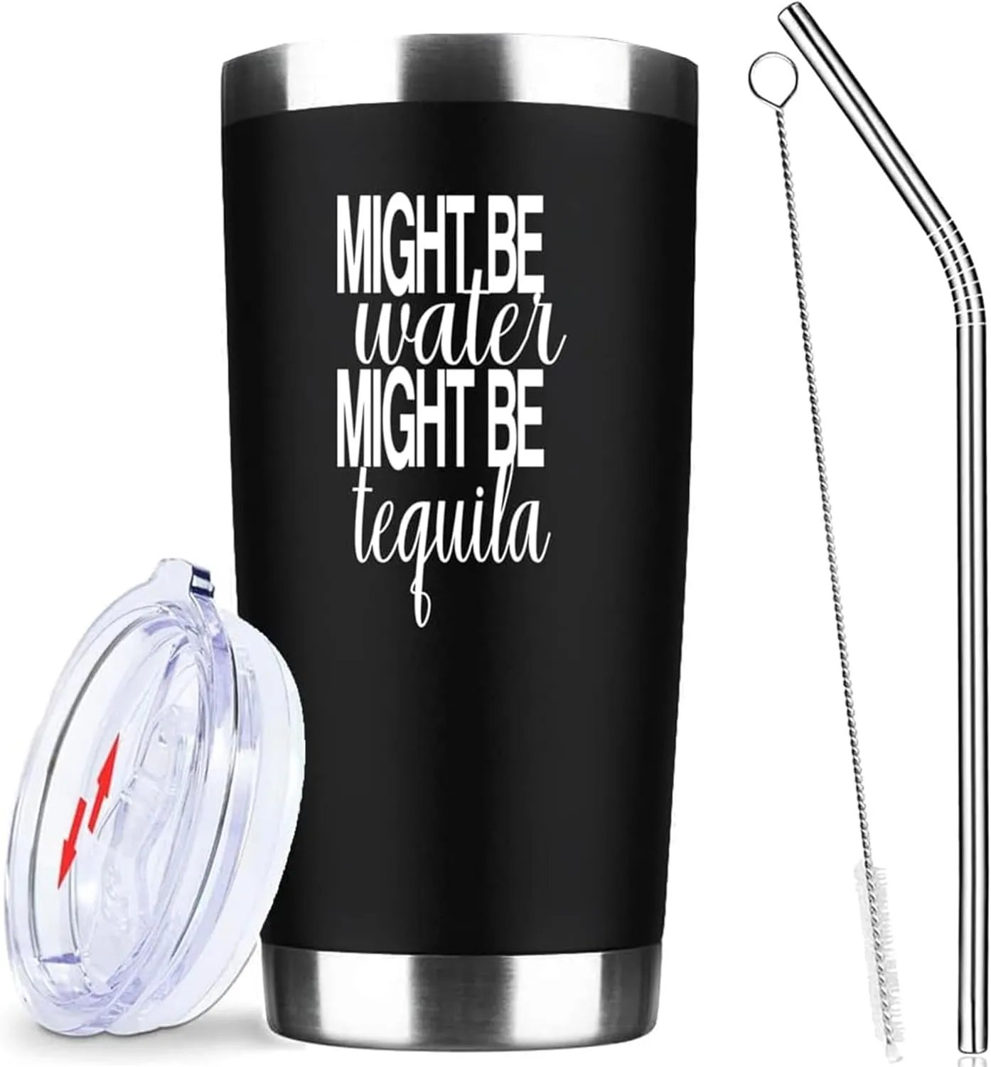 Might Be Water Might Be Tequila 20 Oz Insulated Tumblers with Lid & Straw,Tequila Gifts,Double Wall Stainless Steel Wine Tumbler Coffee Mug | Novelty Birthday Christmas Gifts Idea (Black)