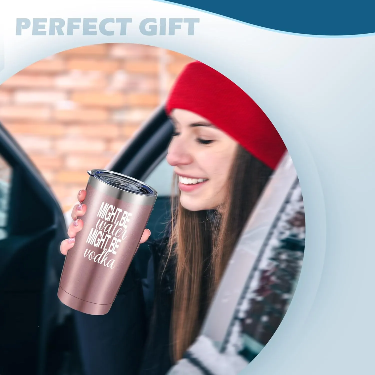 Might Be Water Might Be Vodka 20 Oz Insulated Tumblers with Lid & Straw | Double Wall Stainless Steel Vacuum Wine Tumbler Travel Coffee Mugs | Novelty Birthday Gifts For Women (Rose Gold)