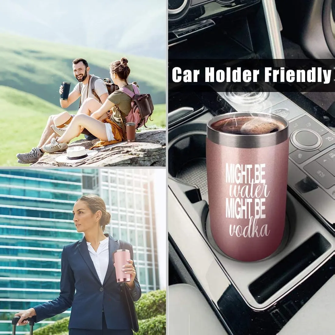 Might Be Water Might Be Vodka 20 Oz Insulated Tumblers with Lid & Straw | Double Wall Stainless Steel Vacuum Wine Tumbler Travel Coffee Mugs | Novelty Birthday Gifts For Women (Rose Gold)
