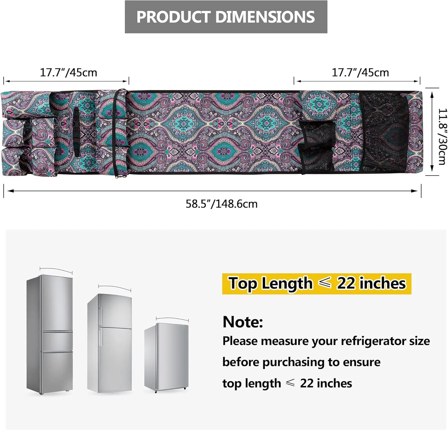 Mini Fridge Organizer, Dust Cover with 14 Pockets for Most Household Refrigerators, Hanging Mini Fridge Caddy Organizer Storage Bag for Dorm, Office, Kitchen, Home, School, Bohemia