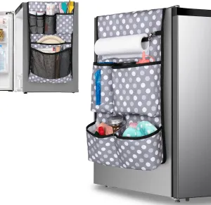 Mini Fridge Organizer with Multiple Pockets for Most Household & Dorm Refrigerators, Hanging Mini Fridge Caddy Organizer Storage Bag for Dorm, Office, Kitchen, Home, School, Dots