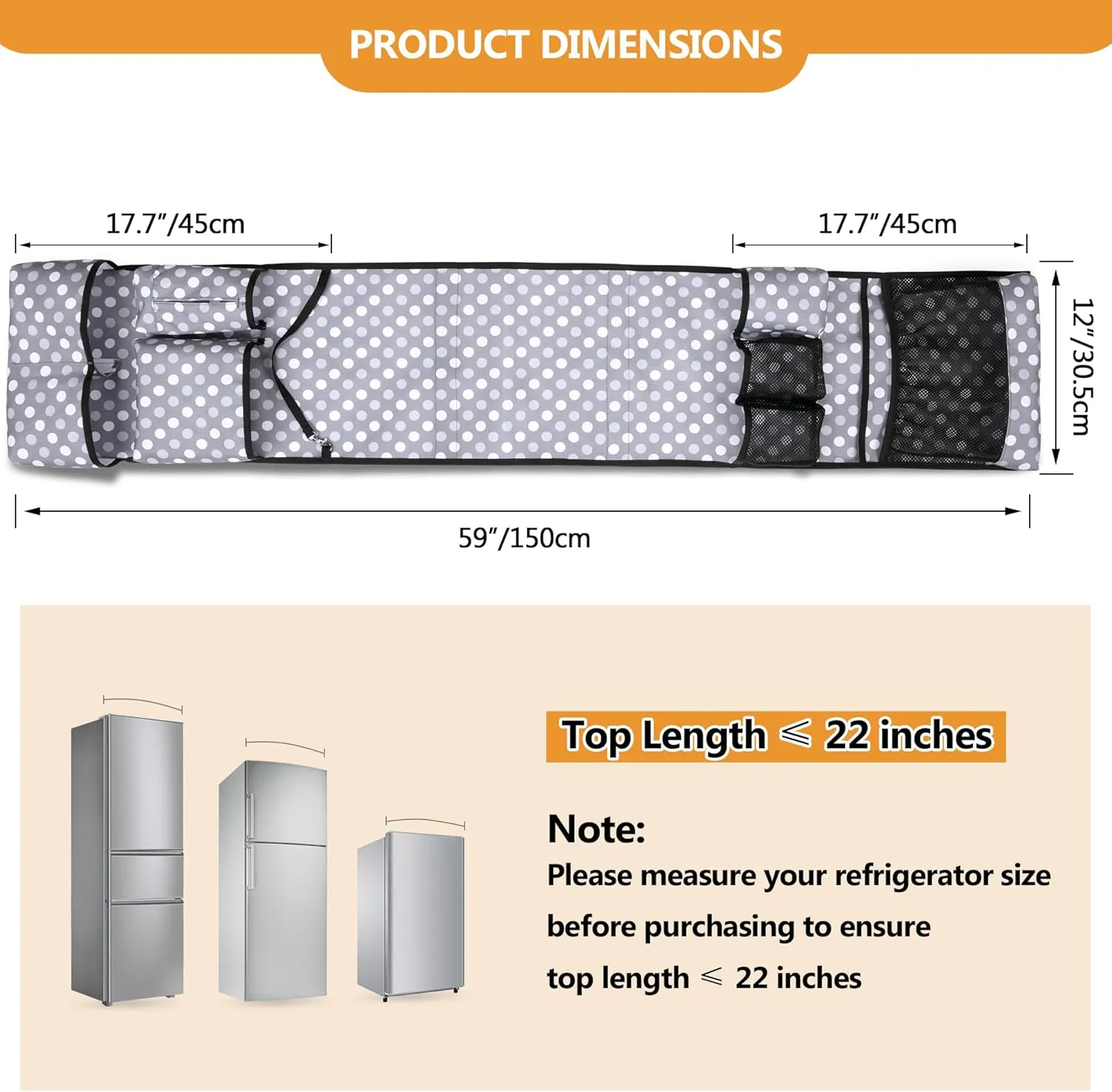 Mini Fridge Organizer with Multiple Pockets for Most Household & Dorm Refrigerators, Hanging Mini Fridge Caddy Organizer Storage Bag for Dorm, Office, Kitchen, Home, School, Dots