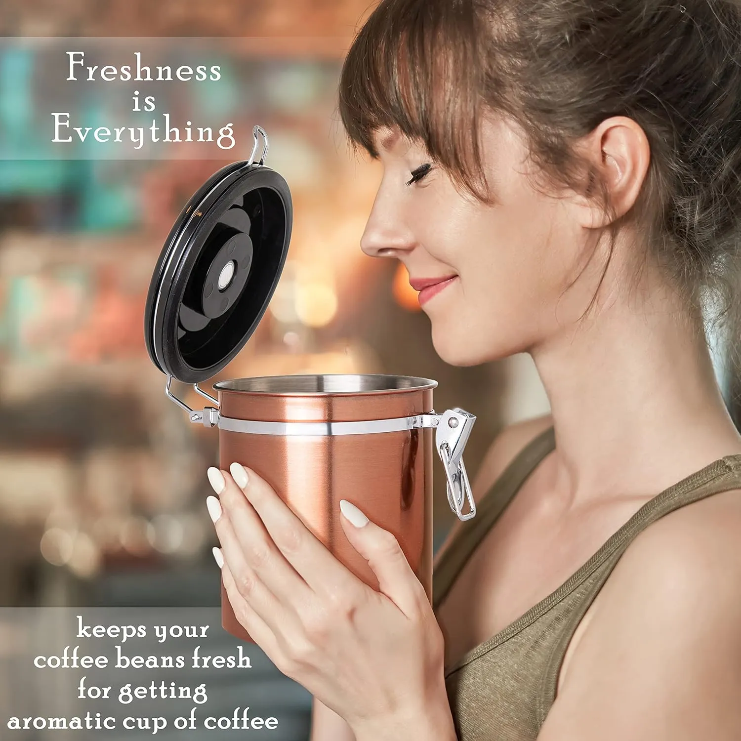 Mixpresso Bronze Stainless Steel Airtight Coffee & Tea Jar - 16 Ounces, Vacuum-Sealed Date Tracker