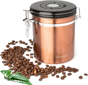 Mixpresso Bronze Stainless Steel Airtight Coffee & Tea Jar - 16 Ounces, Vacuum-Sealed Date Tracker
