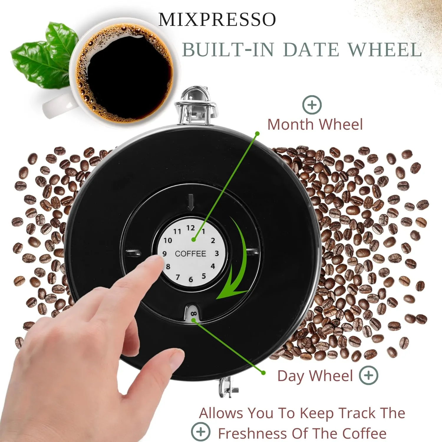 Mixpresso Bronze Stainless Steel Airtight Coffee & Tea Jar - 16 Ounces, Vacuum-Sealed Date Tracker