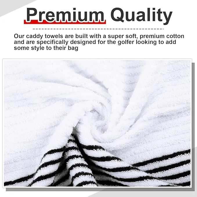 Mixweer 1 Pcs 22" x 42" Large Caddie Style Golf Towel Cotton Caddy Towel Camping Towels for Golfers Tour Players Club (White with Black Stripe)