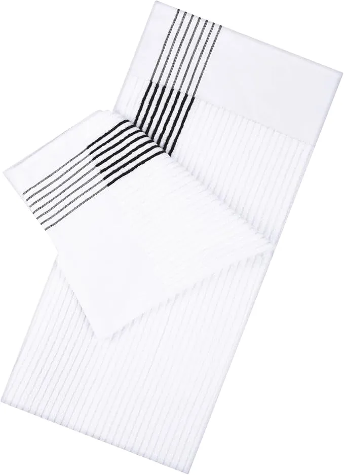 Mixweer 1 Pcs 22" x 42" Large Caddie Style Golf Towel Cotton Caddy Towel Camping Towels for Golfers Tour Players Club (White with Black Stripe)