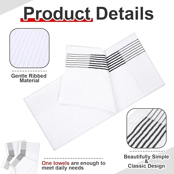 Mixweer 1 Pcs 22" x 42" Large Caddie Style Golf Towel Cotton Caddy Towel Camping Towels for Golfers Tour Players Club (White with Black Stripe)