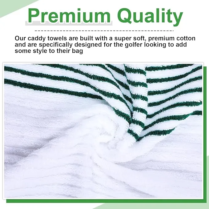 Mixweer 1 Pcs 22" x 42" Large Caddie Style Golf Towel Cotton Caddy Towel Camping Towels for Golfers Tour Players Club (White with Green Stripe)