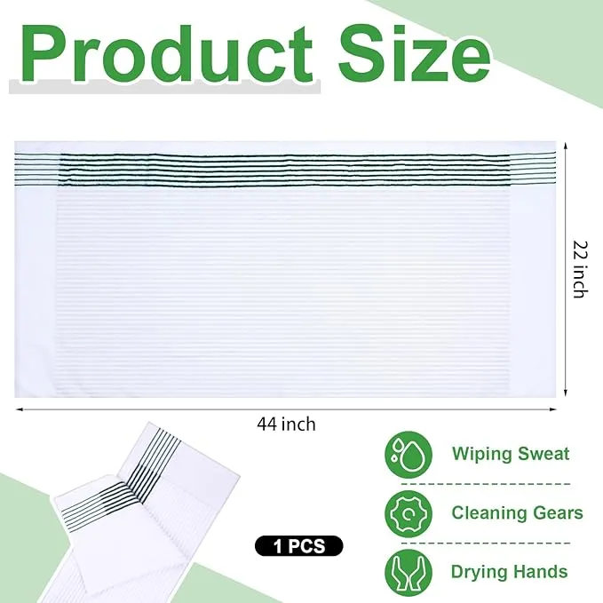 Mixweer 1 Pcs 22" x 42" Large Caddie Style Golf Towel Cotton Caddy Towel Camping Towels for Golfers Tour Players Club (White with Green Stripe)