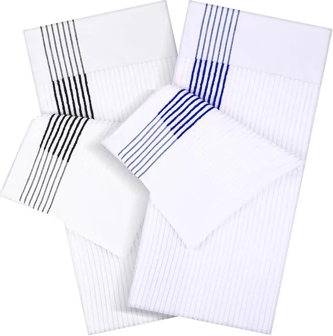 Mixweer 2 Pcs 22" x 42" Large Caddie Style Golf Towel Cotton Caddy Towel Camping Towels for Golfers Players Tour Club (White with Black,Blue Stripe)