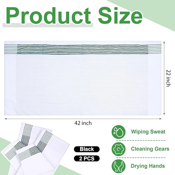 Mixweer 2 Pcs 22" x 42" Large Caddie Style Golf Towel Cotton Caddy Towel Camping Towels for Golfers Tour Players Club (White with Green Stripe)