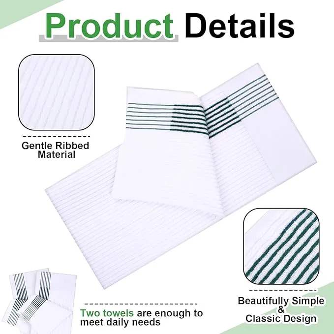Mixweer 2 Pcs 22" x 42" Large Caddie Style Golf Towel Cotton Caddy Towel Camping Towels for Golfers Tour Players Club (White with Green Stripe)