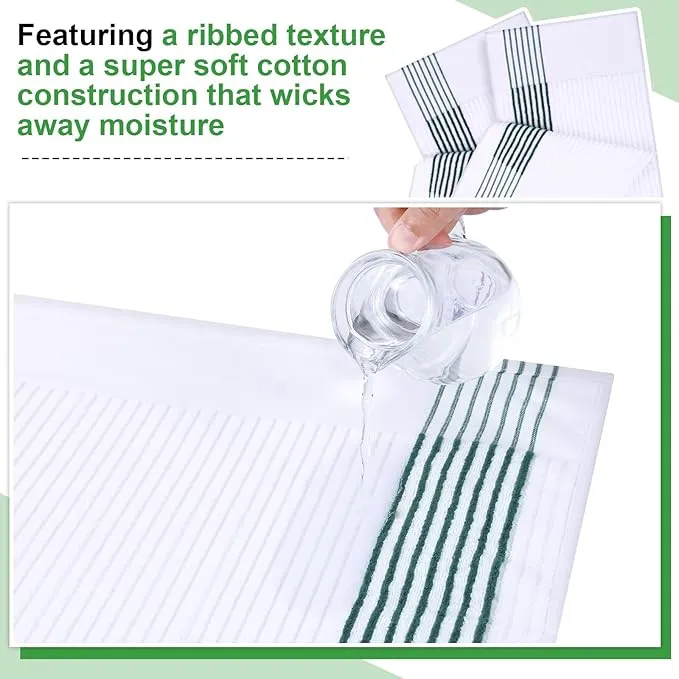 Mixweer 2 Pcs 22" x 42" Large Caddie Style Golf Towel Cotton Caddy Towel Camping Towels for Golfers Tour Players Club (White with Green Stripe)