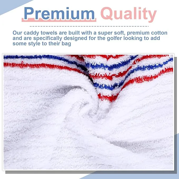 Mixweer 2 Pcs 22" x 42" Large Caddie Style Golf Towel Cotton Caddy Towel Camping Towels for Golfers Tour Players Club (White with Red and Blue Stripe)