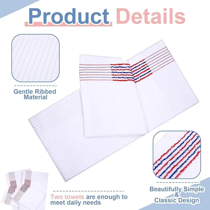 Mixweer 2 Pcs 22" x 42" Large Caddie Style Golf Towel Cotton Caddy Towel Camping Towels for Golfers Tour Players Club (White with Red and Blue Stripe)