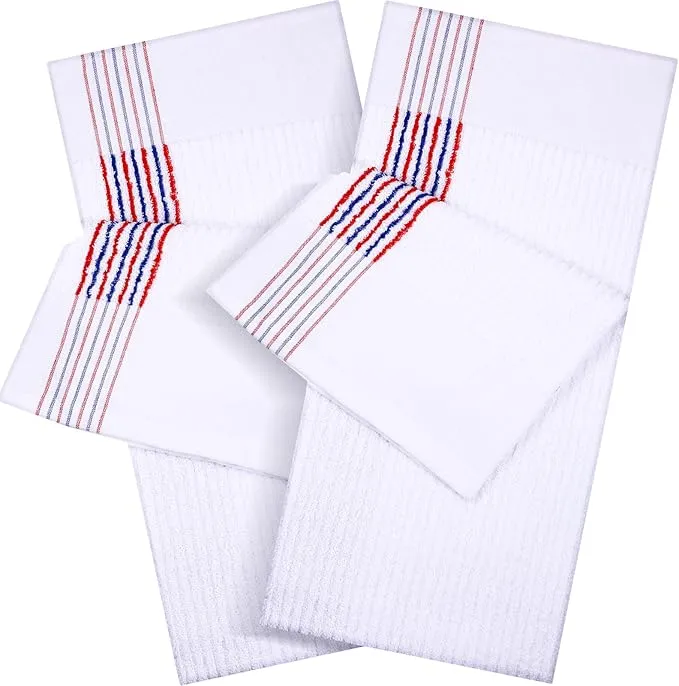 Mixweer 2 Pcs 22" x 42" Large Caddie Style Golf Towel Cotton Caddy Towel Camping Towels for Golfers Tour Players Club (White with Red and Blue Stripe)