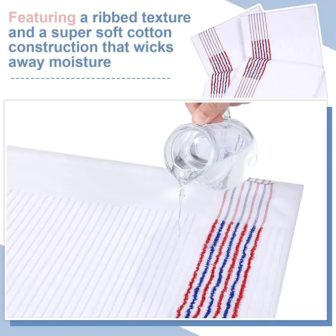 Mixweer 2 Pcs 22" x 42" Large Caddie Style Golf Towel Cotton Caddy Towel Camping Towels for Golfers Tour Players Club (White with Red and Blue Stripe)