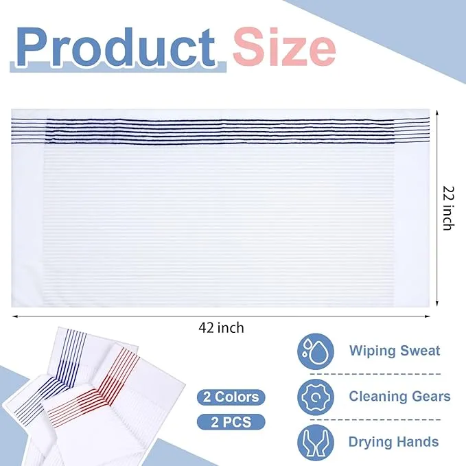 Mixweer 2 Pcs 22" x 42" Large Caddie Style Golf Towel Cotton Caddy Towel Camping Towels for Golfers Tour Players Club (White with Red,Blue Stripe)