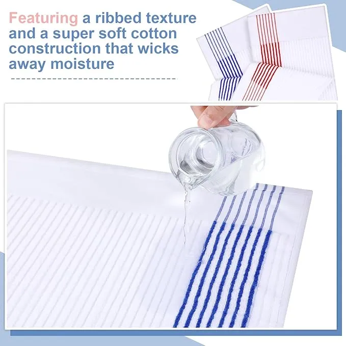 Mixweer 2 Pcs 22" x 42" Large Caddie Style Golf Towel Cotton Caddy Towel Camping Towels for Golfers Tour Players Club (White with Red,Blue Stripe)