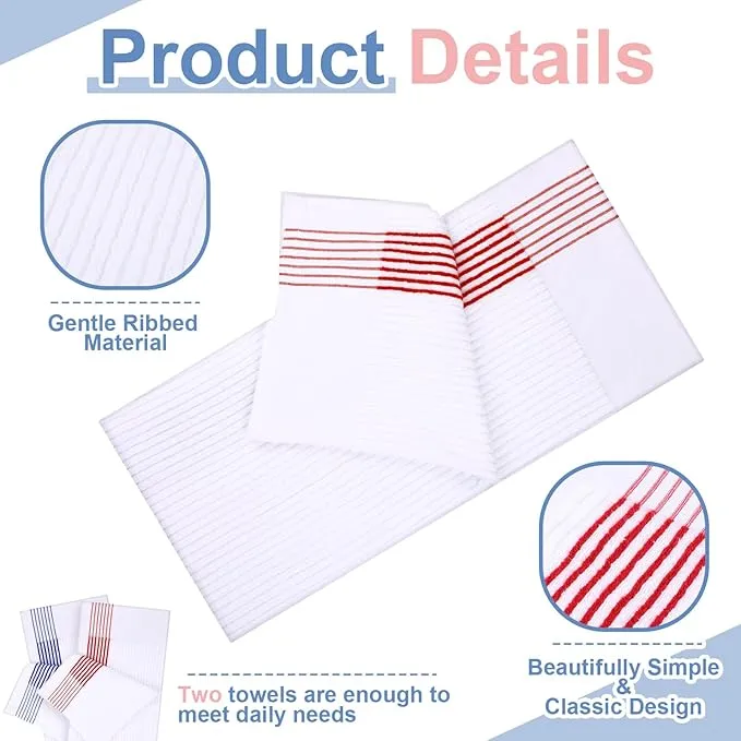 Mixweer 2 Pcs 22" x 42" Large Caddie Style Golf Towel Cotton Caddy Towel Camping Towels for Golfers Tour Players Club (White with Red,Blue Stripe)