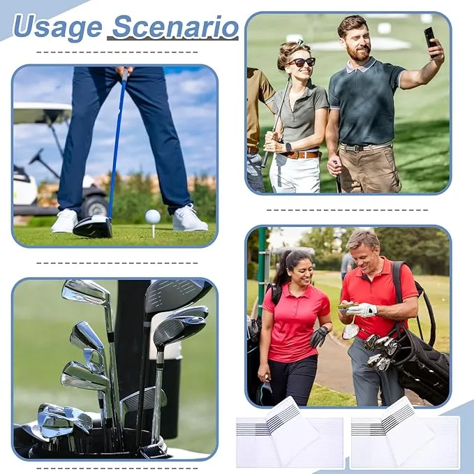 Mixweer 4 Pcs 22" x 42" Large Caddie Style Golf Towel Cotton Caddy Towel Camping Towels for Golfers Players Tour Club (White with Black,Blue Stripe)