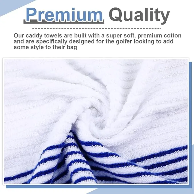 Mixweer 4 Pcs 22" x 42" Large Caddie Style Golf Towel Cotton Caddy Towel Camping Towels for Golfers Players Tour Club (White with Black,Blue Stripe)