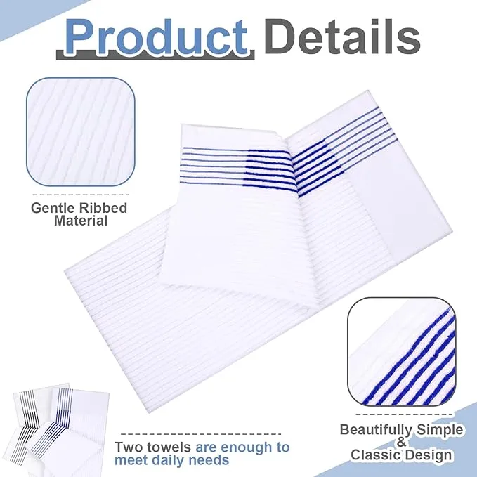 Mixweer 4 Pcs 22" x 42" Large Caddie Style Golf Towel Cotton Caddy Towel Camping Towels for Golfers Players Tour Club (White with Black,Blue Stripe)