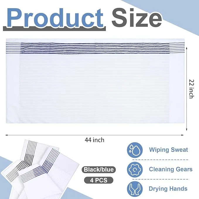 Mixweer 4 Pcs 22" x 42" Large Caddie Style Golf Towel Cotton Caddy Towel Camping Towels for Golfers Players Tour Club (White with Black,Blue Stripe)