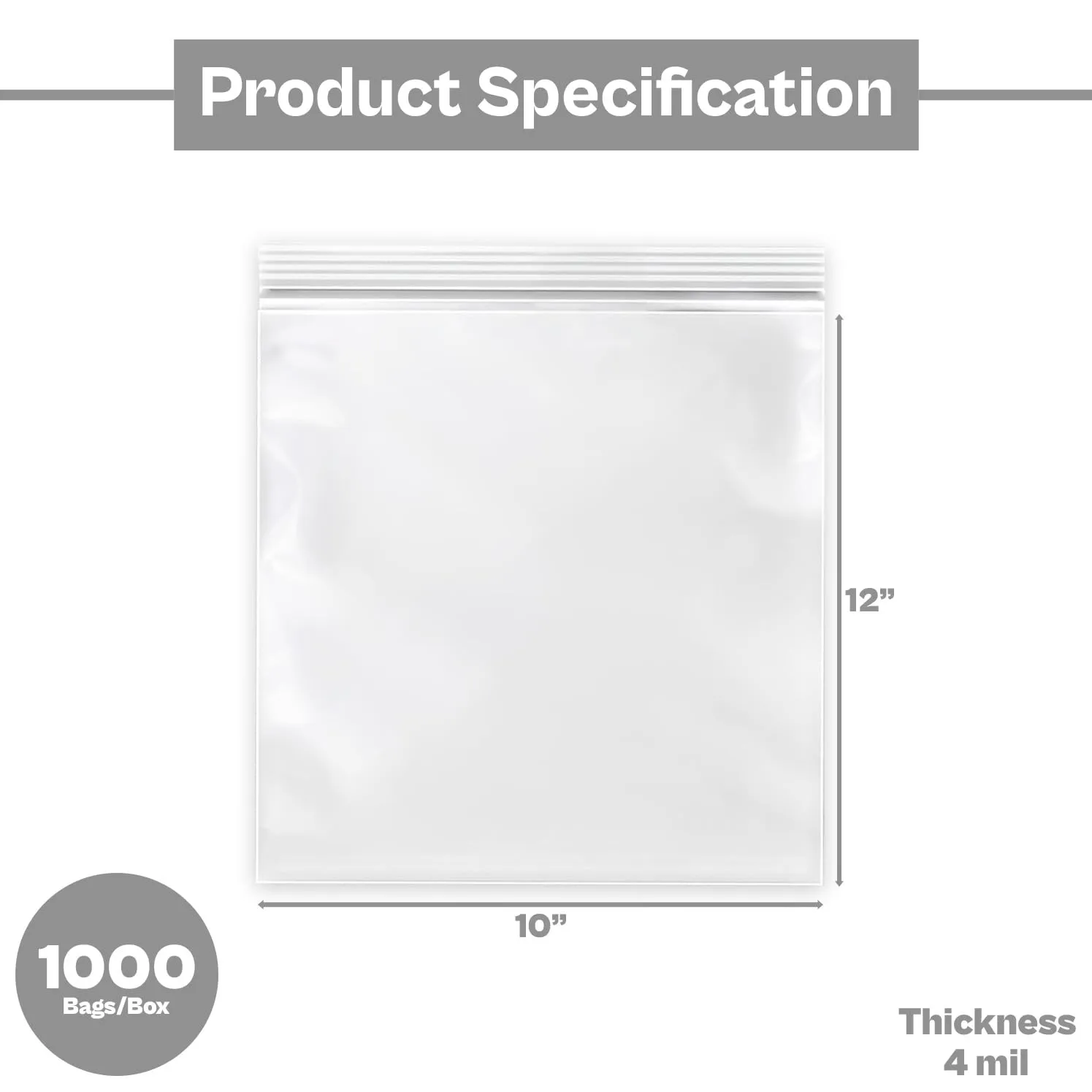 MMBM Resealable Poly Bag, 10x12 Inch, 1000 Pack, 4 Mil, Clear, Lock Seal Zipper, Reclosable Zip Plastic Baggies