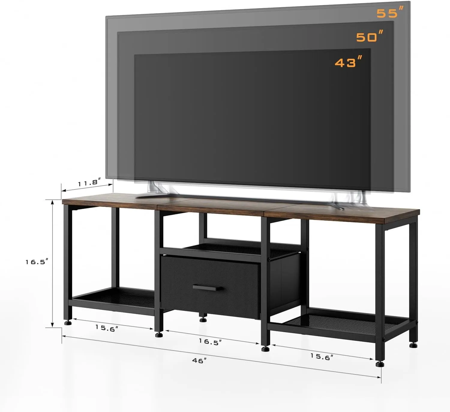 Modern TV Stand for TVs up to 55 Inches,Stylish Open Storage Shelf,Fabric Storage Drawer, Durable Entertainment Center for Living Room, Bedroom, Home Office