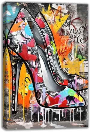 MODOJOART Street Graffiti Canvas Wall Art, Colorful High-Heeled Shoes Painting Print Street Style Picture Poster for Bedroom Living Room Decor(Artwork-01, 16"x24")