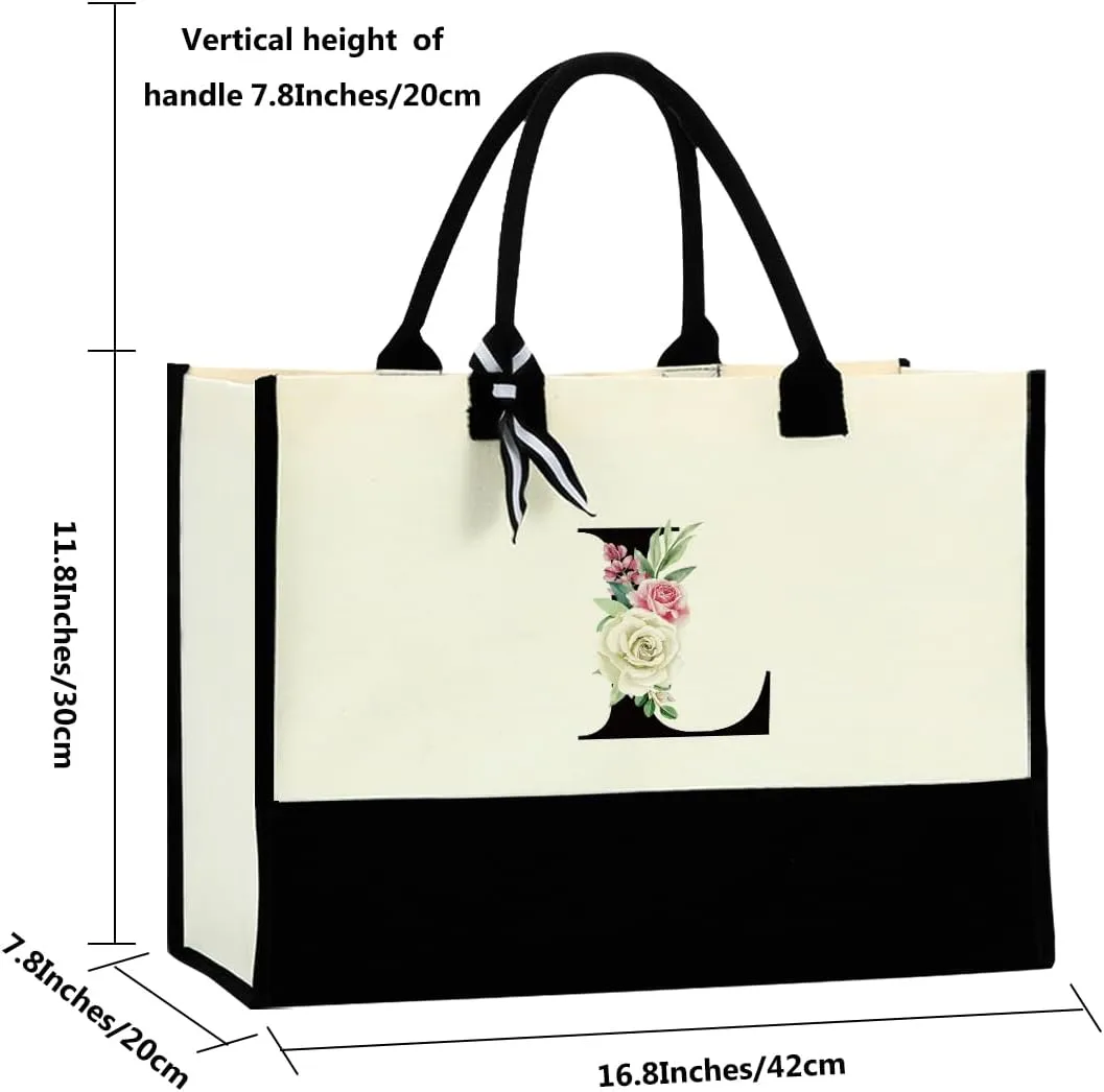 Monogrammed Tote Bags Floral Letter Initial Bag Personalized Beach Bag Monogrammed Gifts for Women Bridesmaids Wedding