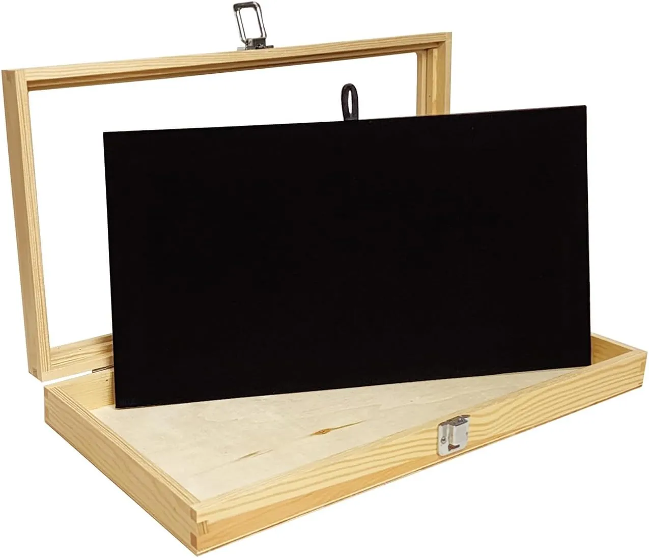 MOOCA Wooden Jewelry Display Case, Jewelry Organizer Case with Tempered Glass Top Lid & Removable Black Luxurious MDF Velvet Jewelry Display Pad, Natural Wood Colo