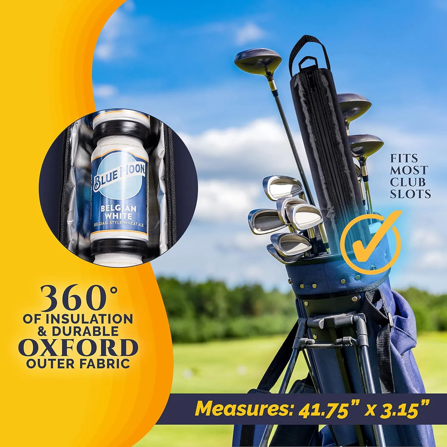 More Capacity Golf Beer Sleeve with Enhanced Adjustable Strap – Golf Bag Beer Cooler with 7 Ice Pucks, Leak-Proof Zipper & Triple Insulation – Customer-Favorite Golfing Gifts & Golf Bag Accessories