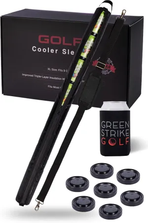 More Capacity Golf Beer Sleeve with Enhanced Adjustable Strap – Golf Bag Beer Cooler with 7 Ice Pucks, Leak-Proof Zipper & Triple Insulation – Customer-Favorite Golfing Gifts & Golf Bag Accessories
