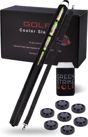 More Capacity Golf Beer Sleeve with Enhanced Adjustable Strap – Golf Bag Beer Cooler with 7 Ice Pucks, Leak-Proof Zipper & Triple Insulation – Customer-Favorite Golfing Gifts & Golf Bag Accessories