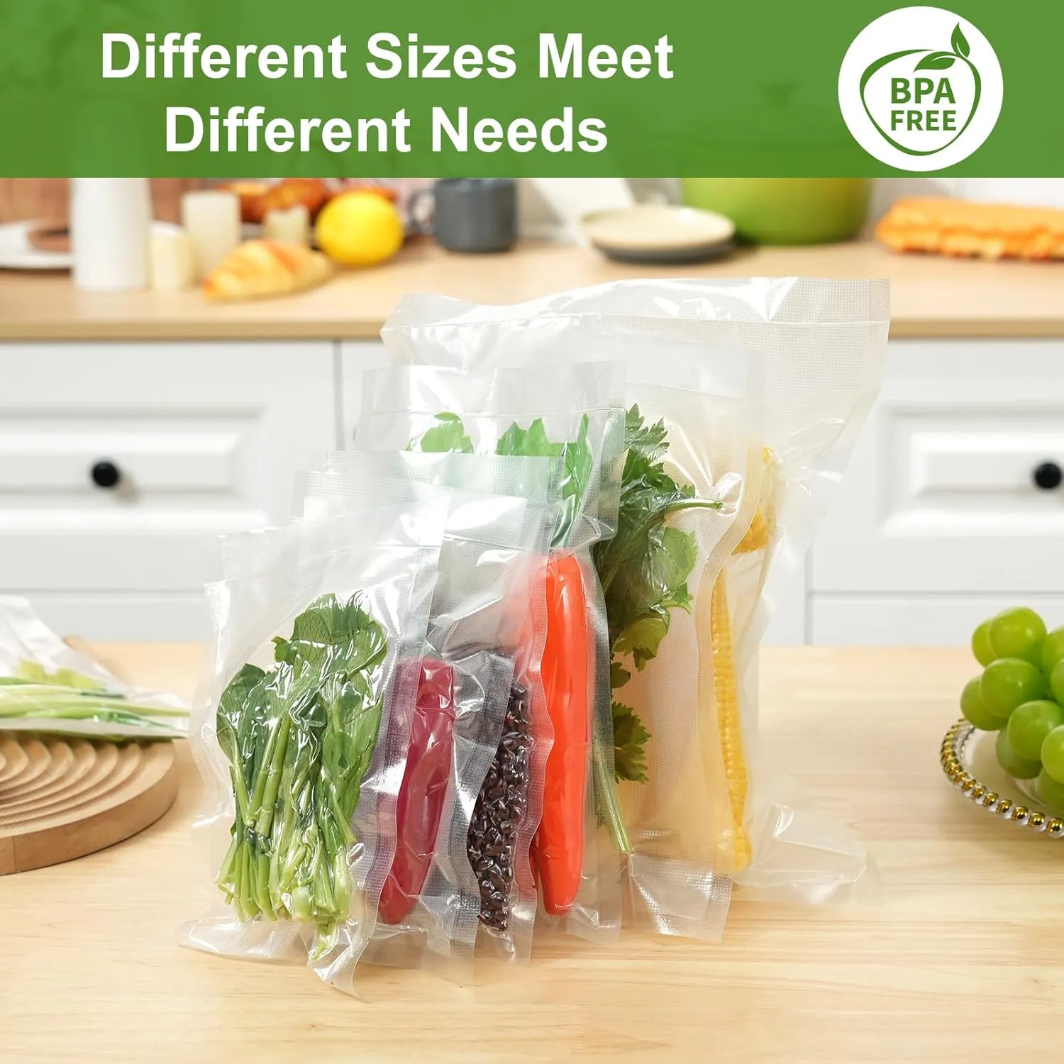 Moretoes 300pcs Vacuum Sealer Bags, 100 Gallon 11" x 16" and 100 Quart 8" x 12" and 100 Pint 6" x 10", BPA Free, Pre-cut Commercial Grade Vac Seal Meal Bags for Food Saver Storage, Meal Prep