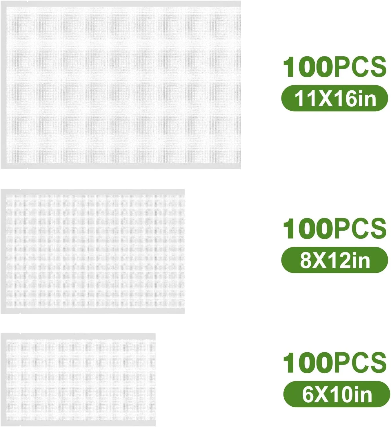Moretoes 300pcs Vacuum Sealer Bags, 100 Gallon 11" x 16" and 100 Quart 8" x 12" and 100 Pint 6" x 10", BPA Free, Pre-cut Commercial Grade Vac Seal Meal Bags for Food Saver Storage, Meal Prep