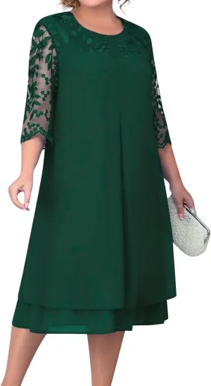 Mother of The Bride Dresses for Wedding Cocktail Midi Plus Size Dress Curvy Women Elegant Lace Formal Evening Party