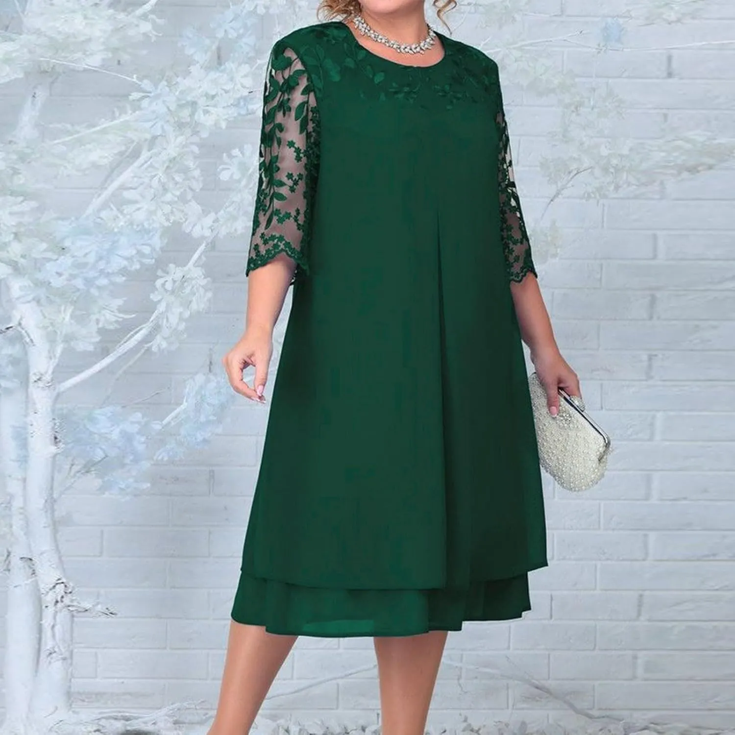 Mother of The Bride Dresses for Wedding Cocktail Midi Plus Size Dress Curvy Women Elegant Lace Formal Evening Party