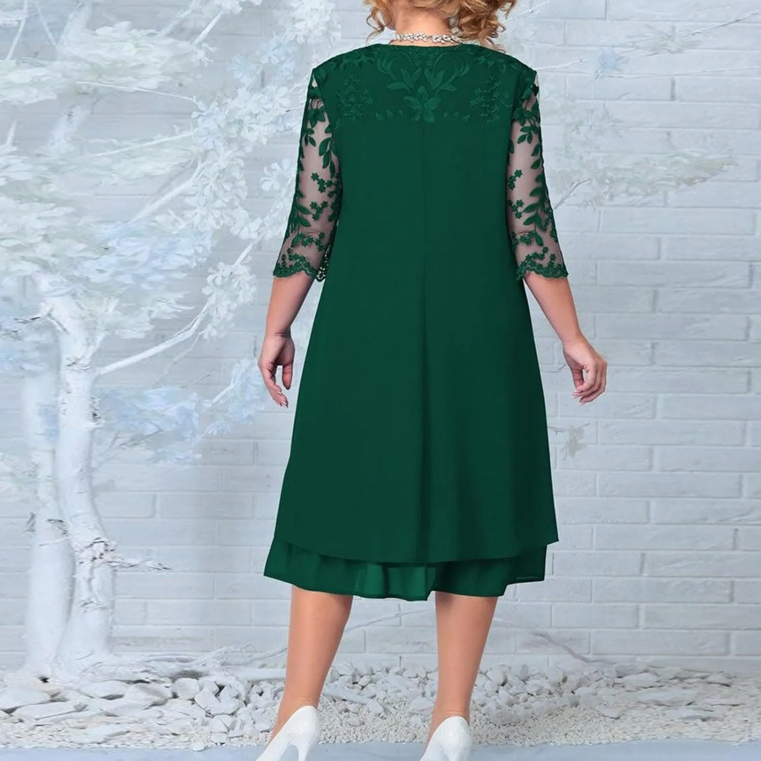 Mother of The Bride Dresses for Wedding Cocktail Midi Plus Size Dress Curvy Women Elegant Lace Formal Evening Party