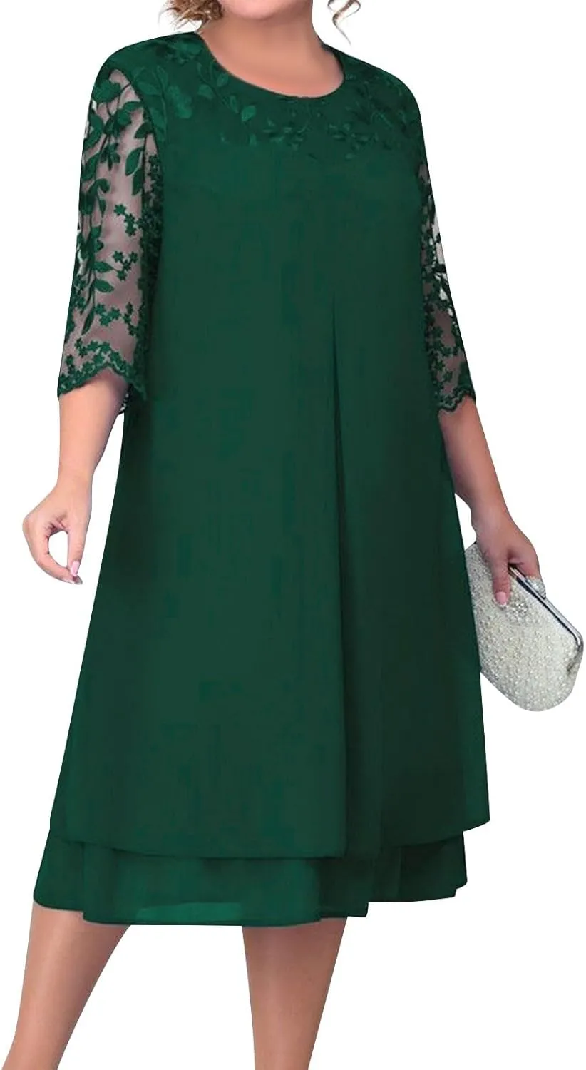 Mother of The Bride Dresses for Wedding Cocktail Midi Plus Size Dress Curvy Women Elegant Lace Formal Evening Party