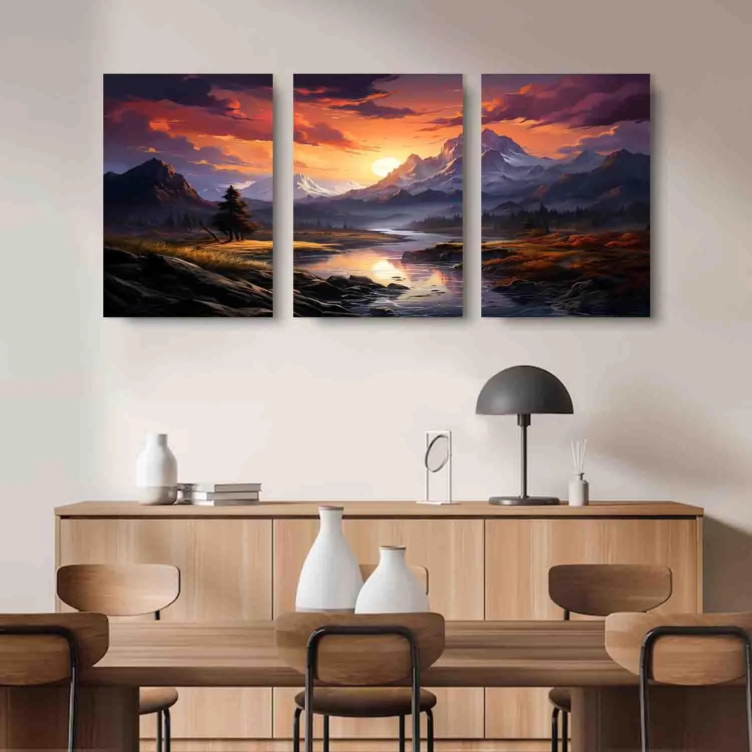 Mountain Range Sunrise Triptych Canvas Wall Art for Nature Lovers Ideal Home Decor Gift for Living Room Bedroom Weddings Holidays Anniversaries,8 in x12 in-Ready to hang