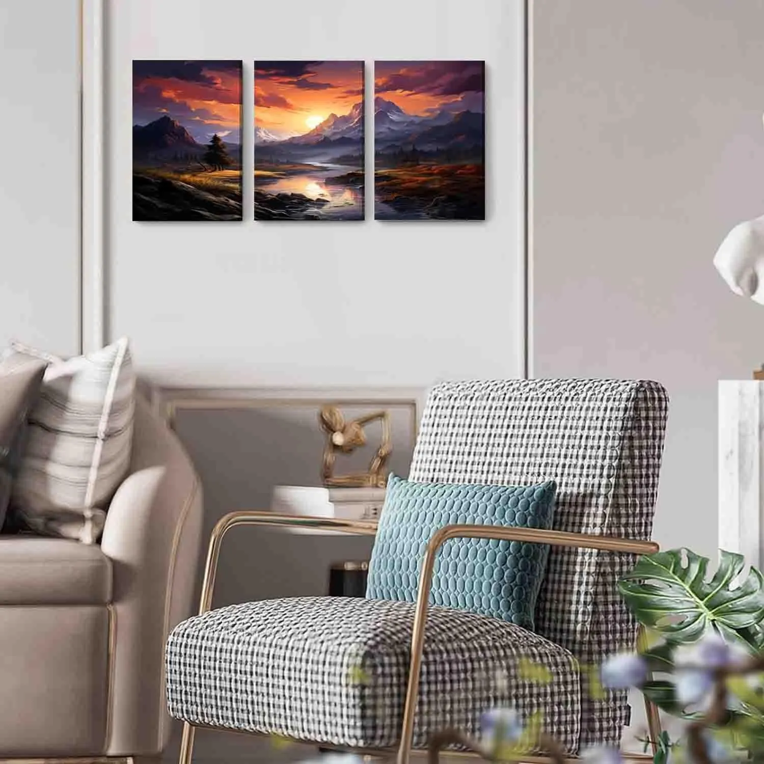 Mountain Range Sunrise Triptych Canvas Wall Art for Nature Lovers Ideal Home Decor Gift for Living Room Bedroom Weddings Holidays Anniversaries,8 in x12 in-Ready to hang