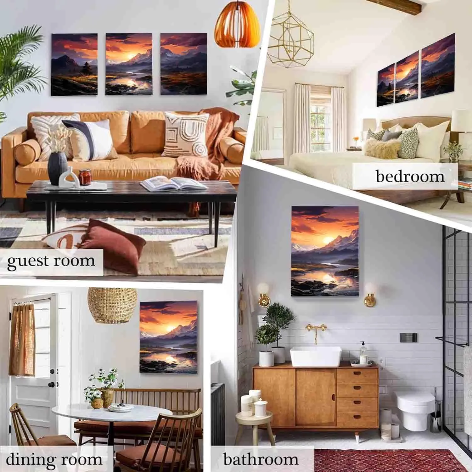 Mountain Range Sunrise Triptych Canvas Wall Art for Nature Lovers Ideal Home Decor Gift for Living Room Bedroom Weddings Holidays Anniversaries,8 in x12 in-Ready to hang